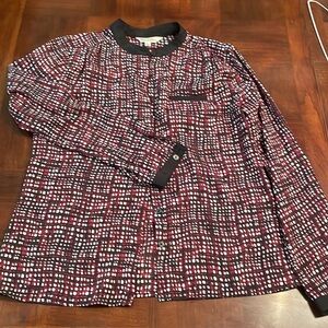 Womens Tuxedo Collar and Sleeve Print Blouse Size 4